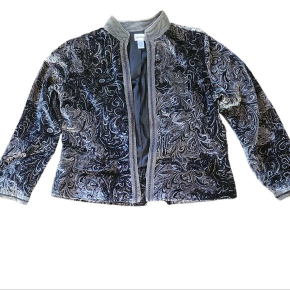 Chico's silver paisley print velor open blazer sz 2 - Picture 1 of 10
